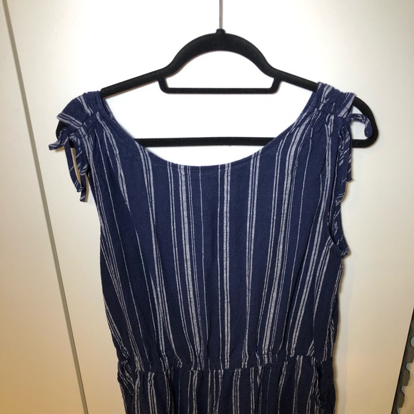 Navy Stripe Linen Cotton Blend Sleeveless Romper - Picture 2 of 4